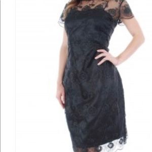 KATAYA Black Lace Overlay Scalloped Hem Dress Size 10